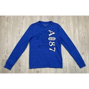 Aeropostale Waffle Knit Logo Graphic Long Sleeve Blue Shirt Men’s Size M